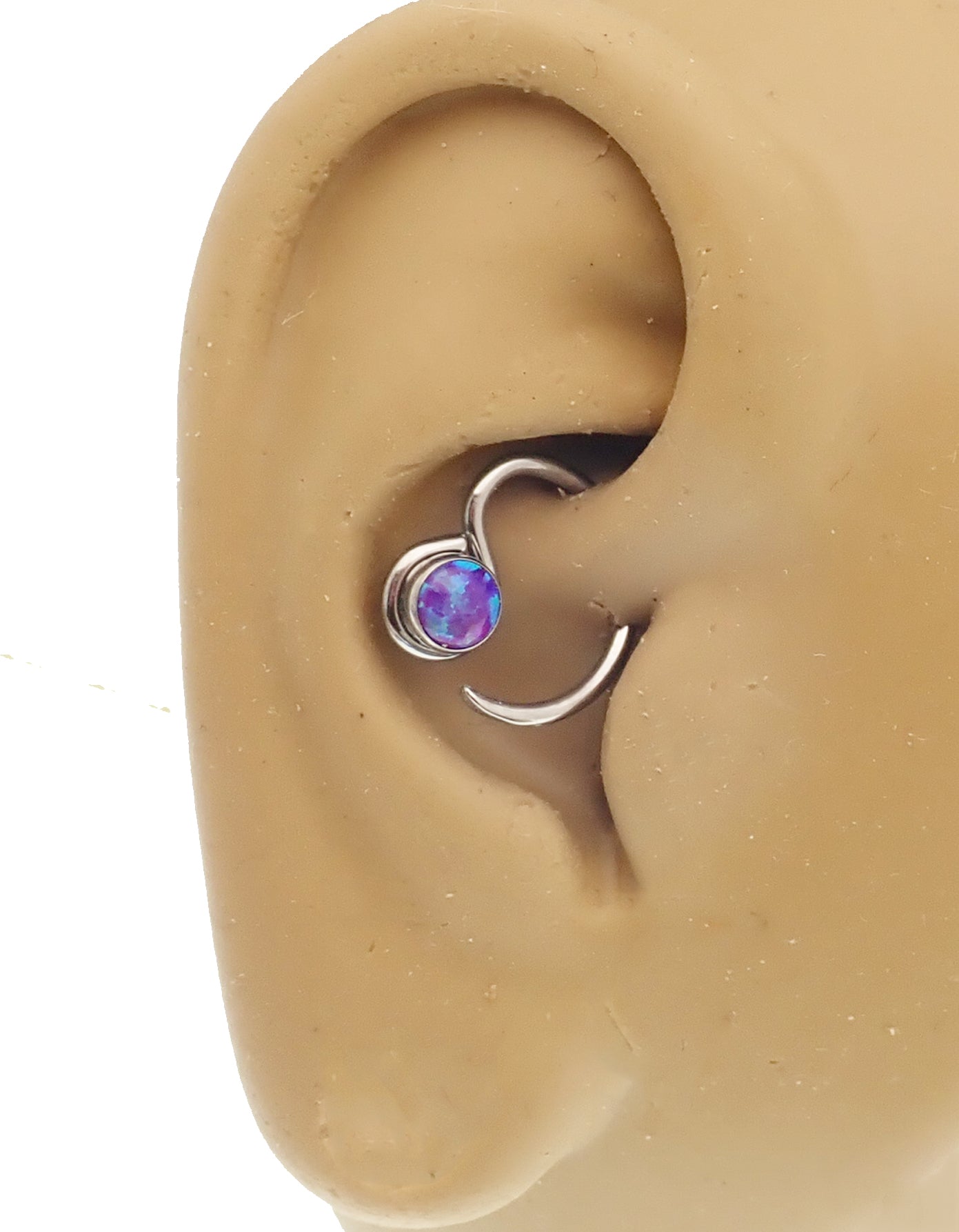 Niobium daith spiral body jewelry in 16g with customizable top design, by Magpie, featuring smooth curved shape and polished finish.