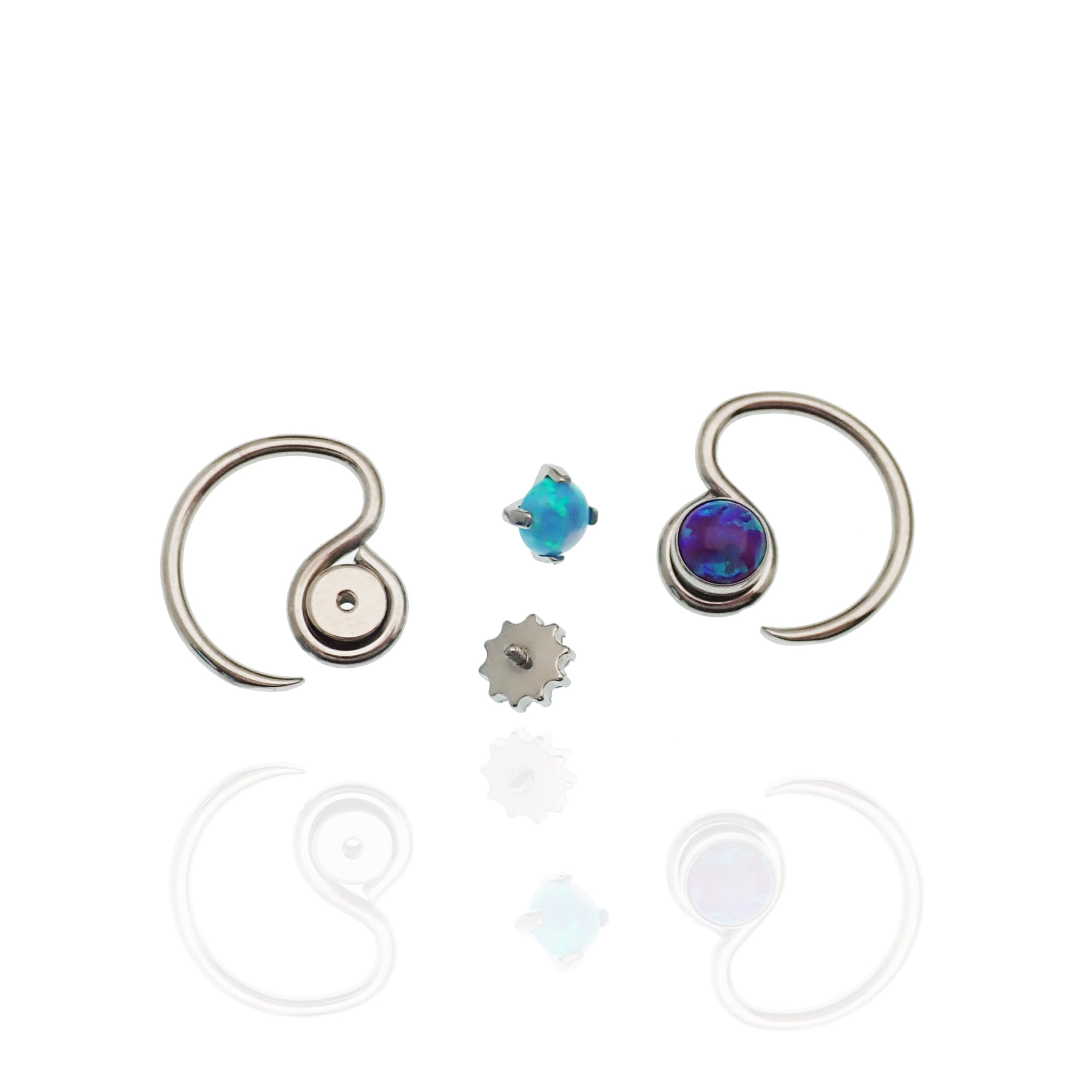 Niobium daith spiral body jewelry in 16g with customizable top design, by Magpie, featuring a sleek, curved shape for ear piercing.