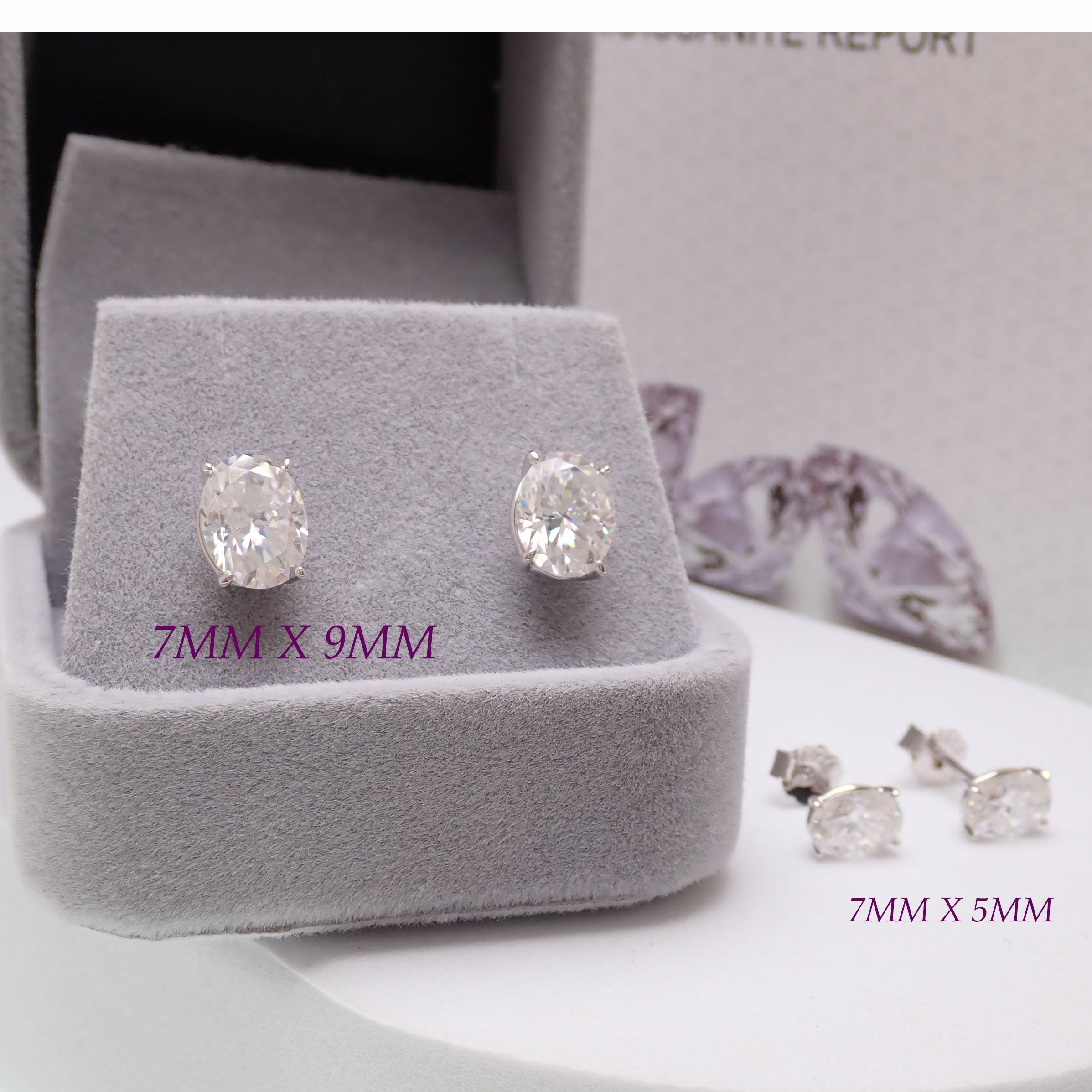Sterling silver moissanite oval earrings with certificate, 5x7mm, elegant jewelry by Magpie Body Jewelry