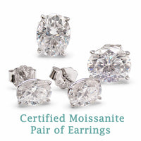 Sterling silver moissanite oval earrings with certificate, 5x7mm size, elegant jewelry from Magpie Body Jewelry