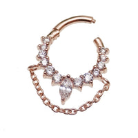 Rose gold over sterling silver hinged clicker earring, 16 gauge, from Magpie Body Jewelry, with a polished, smooth finish.