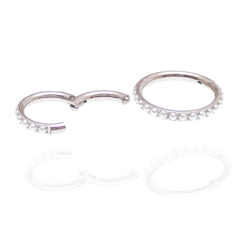 Magpie pearl titanium hinged clicker ring 16g featuring a 6mm pearl and sleek titanium design for piercing jewelry.