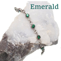 Magpie titanium and CZ ear cuff chain with emerald accents, 32mm or 38mm add-on piercing chain, stylish and dainty jewelry piece.