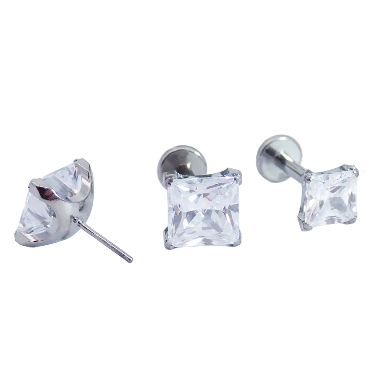 Princess Cut CZ titanium Threadless flatback - Body Clickers Body Jewelry
