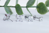 Princess Cut CZ titanium Threadless flatback - Body Clickers Body Jewelry