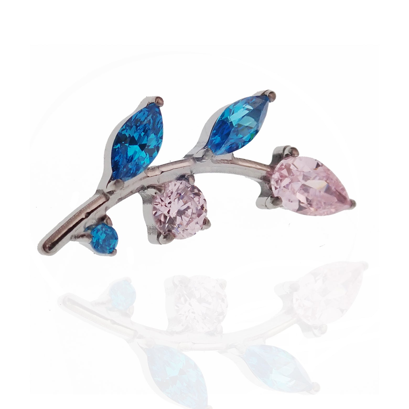 Magpie titanium flat back helix piercing with clear CZ stone, 18g internally threaded, 6mm vine design for cartilage ear jewelry.