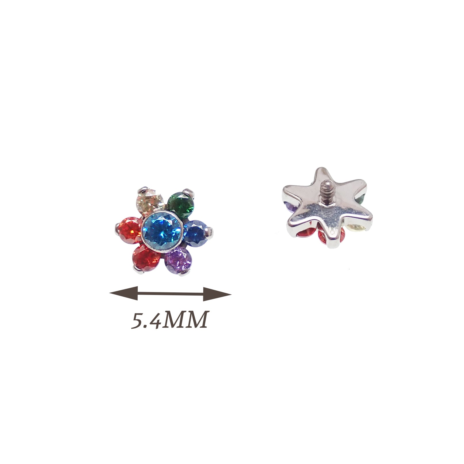 Magpie internally threaded titanium flat back helix earring with a floral top design and multi CZ stones for a sparkling look.
