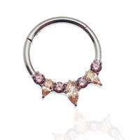 Magpie 16g Champagne and Pink Titanium Hinged Clicker for body piercing, featuring a sleek, colorful design.