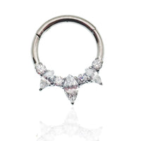 Clear CZ titanium hinged clicker earring in 16g size by Magpie, with a sleek, transparent design and secure hinged closure.