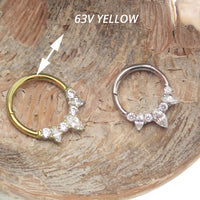 Clear CZ titanium hinged clicker in 16g size, featuring a sleek design and secure clasp for septum piercings.