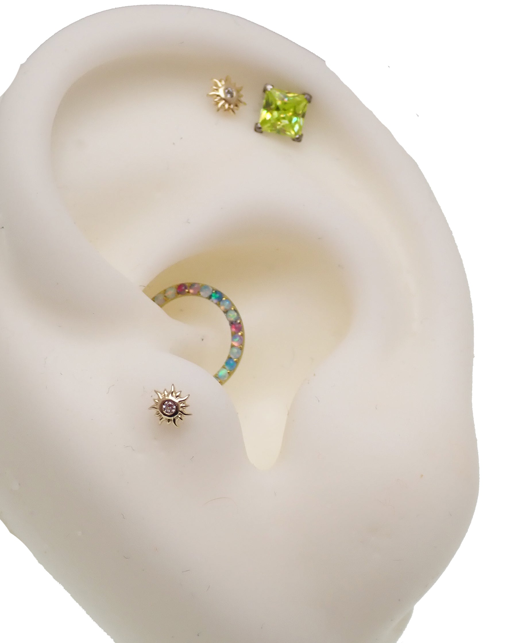 Magpie pastel opal titanium hinged clicker in 8mm and 10mm, 16g, forward-facing design for body jewelry.