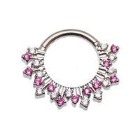 Magpie 16g titanium sunburst pink hinged clicker with CZ stones, 8mm or 10mm size for body jewelry piercing.