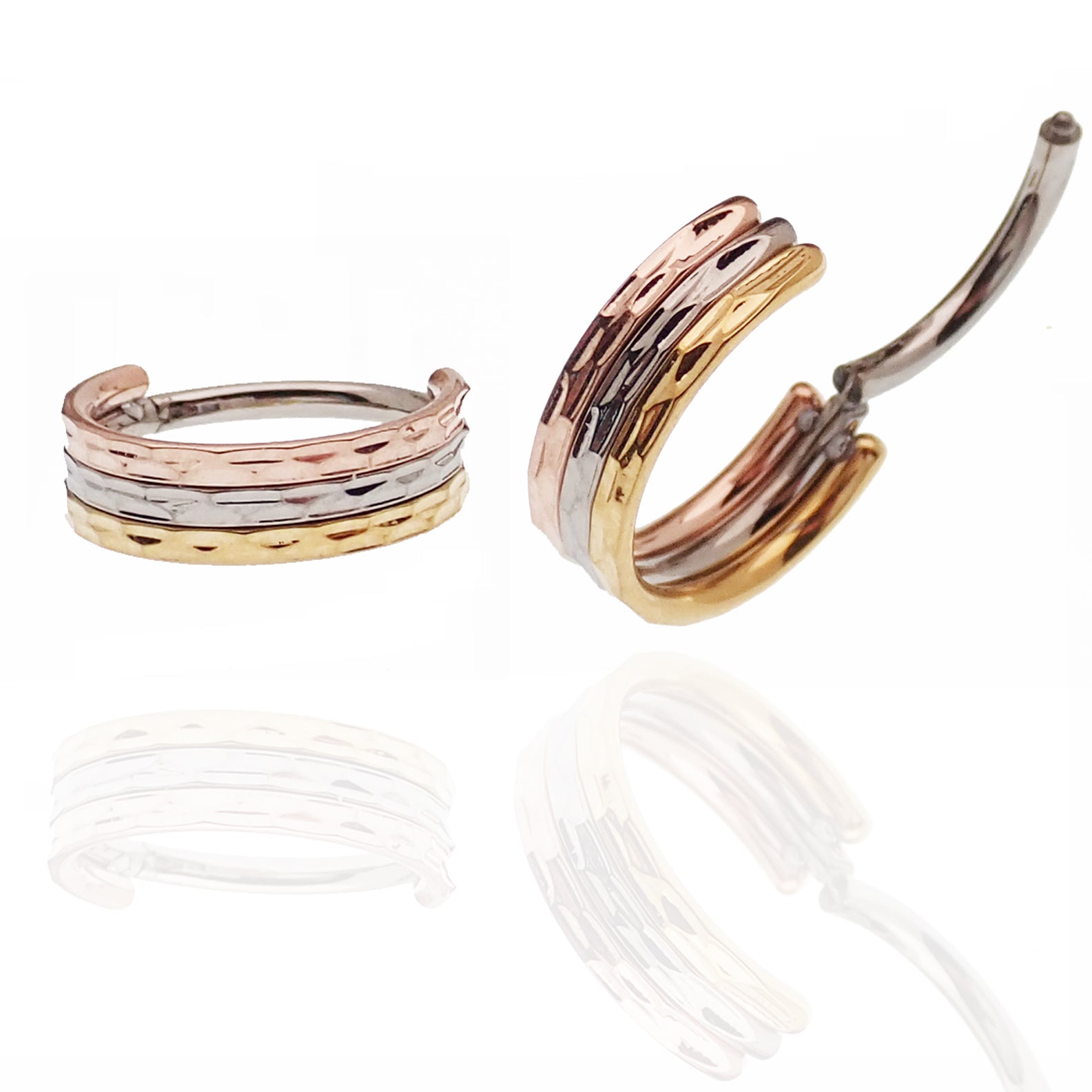 Hammered Trio metal septum clicker by Magpie, 16g stacked design with 8mm diameter, featuring hammered textured metal.
