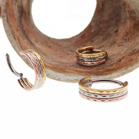 Hammered Trio metal septum clicker by Magpie, 8mm stacked steel jewelry with hammered finish, 16g gauge.
