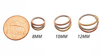 Magpie triple metal stacked titanium septum clicker, 8mm, 16g, with layered metal design and secure click closure.
