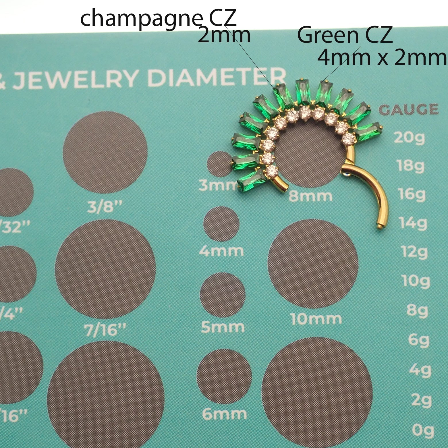 Magpie Super Nova CZ Titanium Septum Clicker in cerise and champagne with 8mm diameter, 16g gauge, stylish piercing jewelry