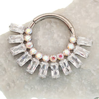 Magpie Super Nova CZ titanium septum clicker in cerise champagne with 8mm diameter and 16g gauge.