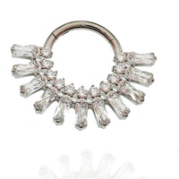 Magpie Super Nova CZ titanium septum clicker in cerise champagne finish, 16g, 8mm diameter, with sparkling gemstone accents.