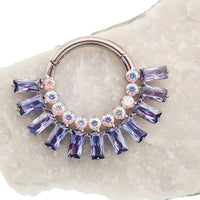 Amethyst and AB titanium septum clicker jewelry by Magpie, 16g with purple gemstone and decorative design.