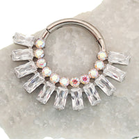 Clear and AB titanium septum clicker 16g by Magpie featuring a sleek, transparent design with a secure click closure.