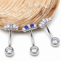 Marquise CZ Titanium Push Fit Belly Bar 14g, 16g