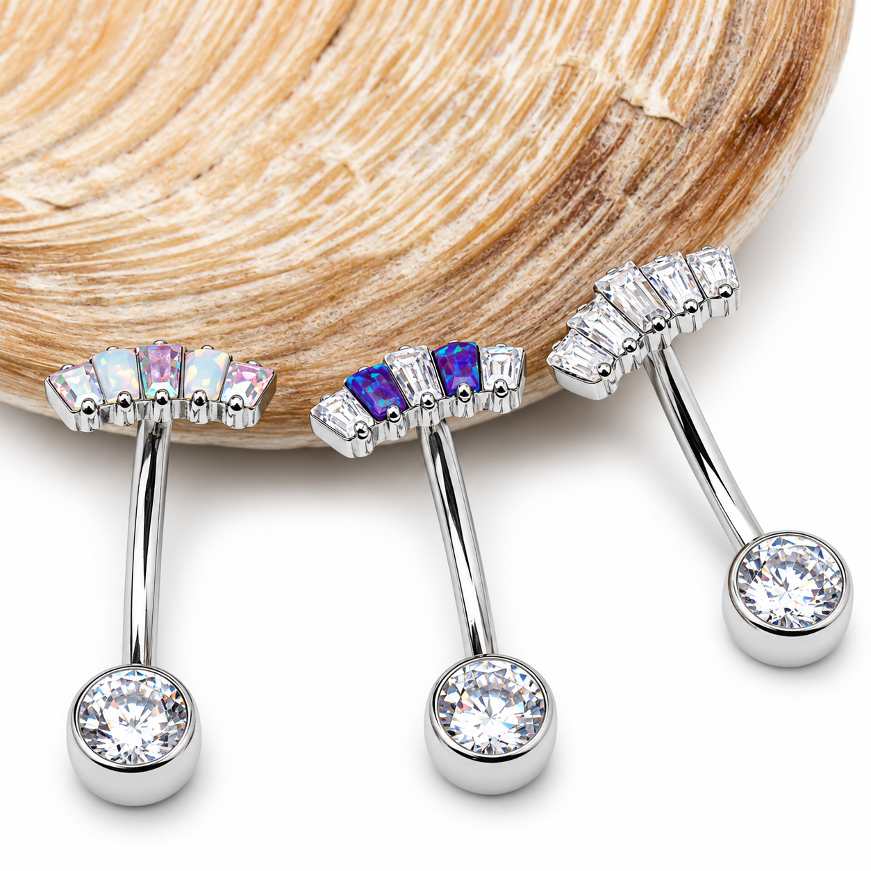 Marquise CZ Titanium Push Fit Belly Bar 14g, 16g