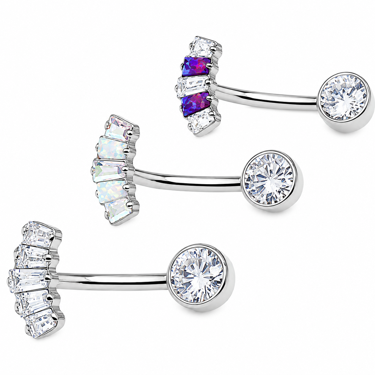 Marquise CZ Titanium Push Fit Belly Bar 14g, 16g