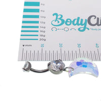 Dangly moon-shaped titanium belly ring by Magpie, 14g implant-grade jewelry for belly piercing.