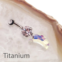 Titanium moon dangly belly ring, 14g, with a hanging moon design, by Magpie, perfect for belly piercing jewelry.