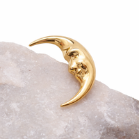 Implant Titanium PVD Gold  Moon Face Flatback Piercing, Internally Threaded 18g, 16g, 14g