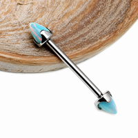 Moon Yellow Opal Cone Implant Titanium Nipple Bar 14g, 12g