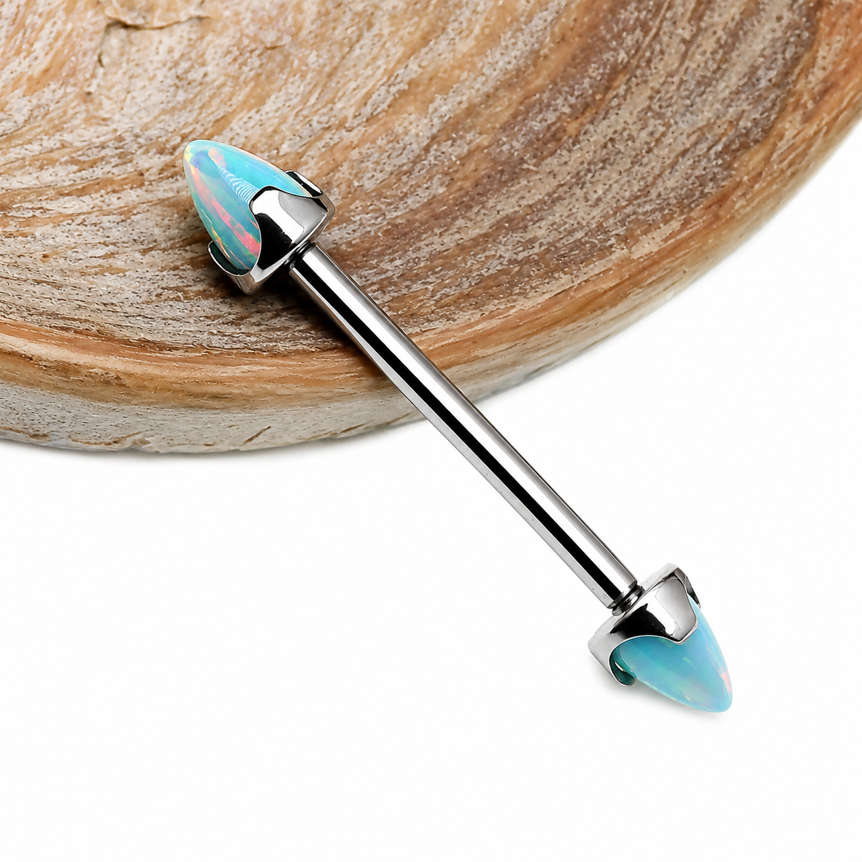 Moon Yellow Opal Cone Implant Titanium Nipple Bar 14g, 12g