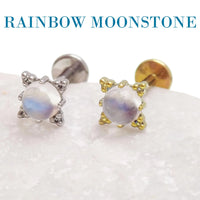 Rainbow Moonstone Implant Titanium Flatback Piercing- Internally threaded