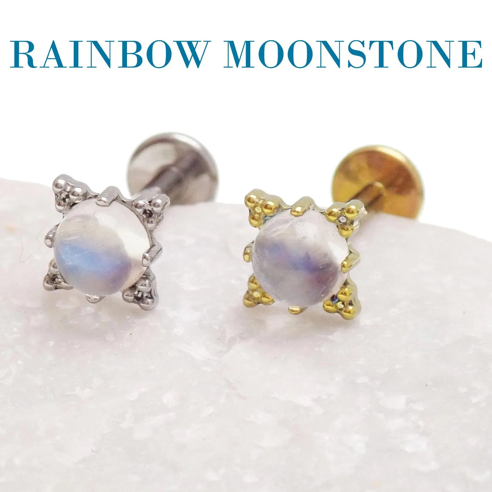 Rainbow Moonstone Implant Titanium Flatback Piercing- Internally threaded