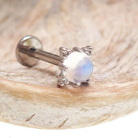 Rainbow Moonstone Implant Titanium Flatback Piercing- Internally threaded