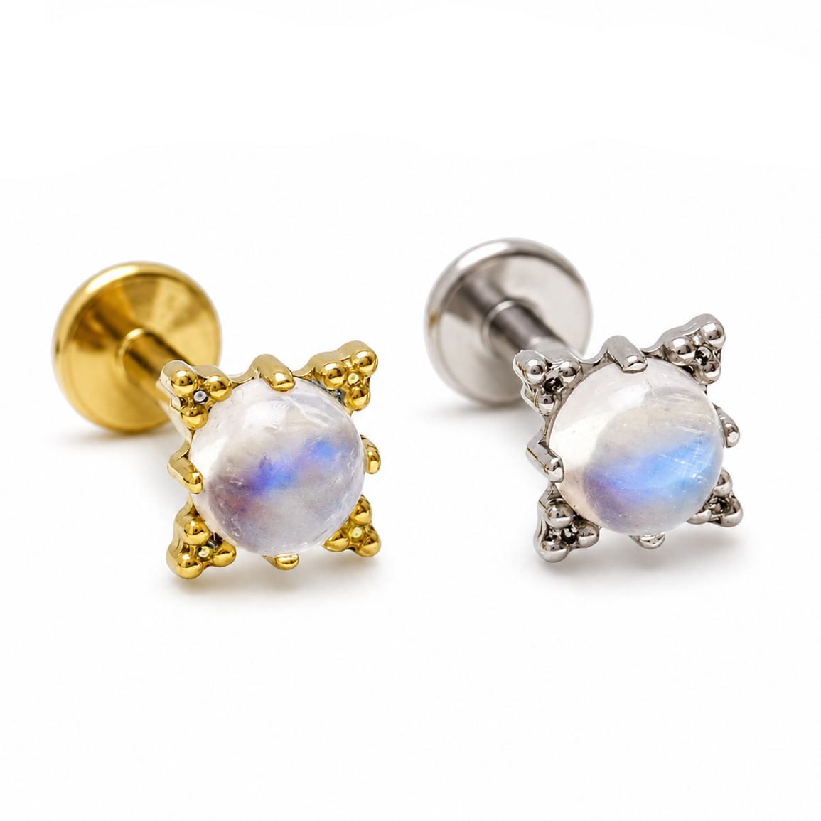 Rainbow Moonstone Implant Titanium Flatback Piercing- Internally threaded