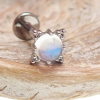 Rainbow Moonstone Implant Titanium Flatback Piercing- Internally threaded