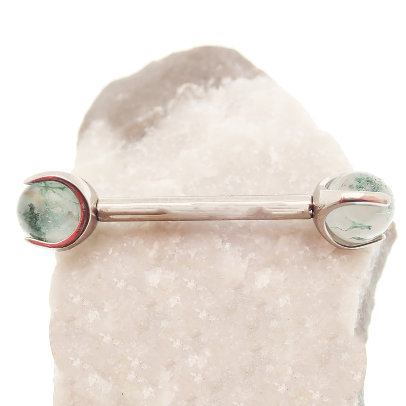 Moss Agate Nipple barbell Piercing 14g,12g