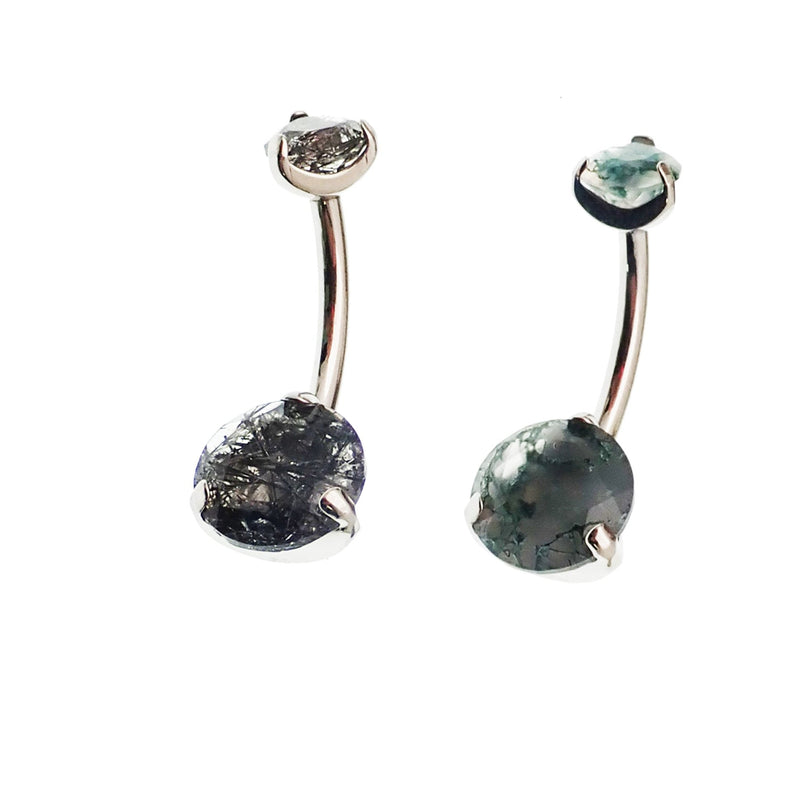 Moss Agate or Tourmalinated Quartz Belly curve 14g - Body Clickers Body Jewelry