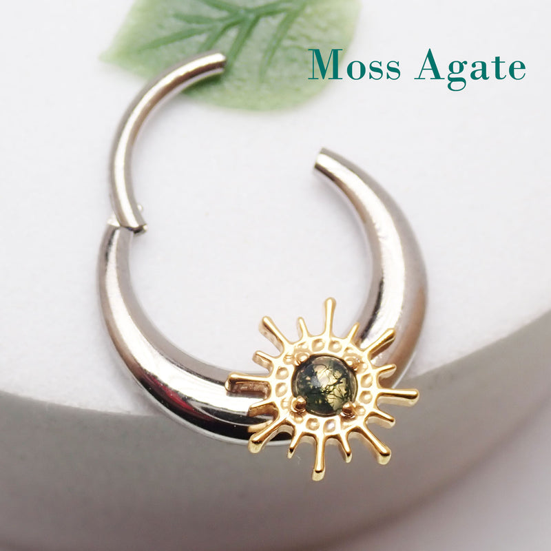 Titanium Sunburst Clicker  Moss Agate – 16G/14G Implant-Grade