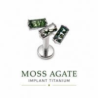 Moss Agate Implant Titanium Flatback Piercing 18g, 16g, 14g, helix, Tragus, conch stud
