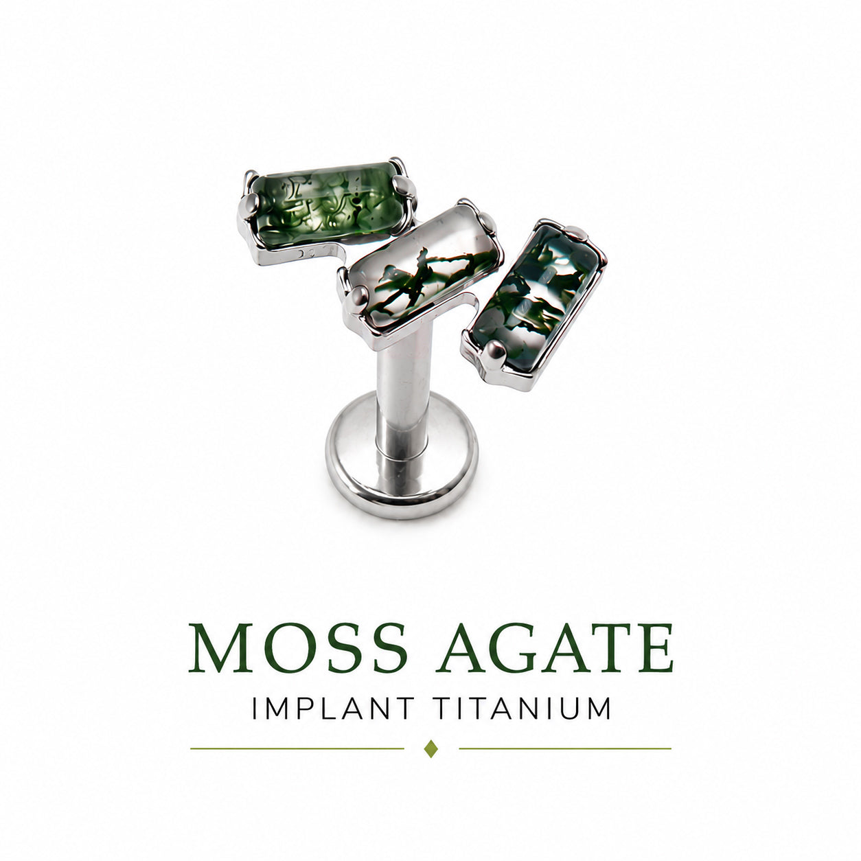 Moss Agate Implant Titanium Flatback Piercing 18g, 16g, 14g, helix, Tragus, conch stud