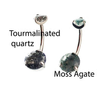 Moss Agate or Tourmalinated Quartz Belly curve 14g - Body Clickers Body Jewelry