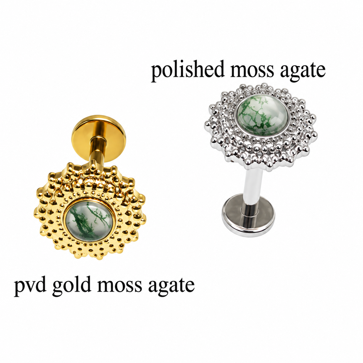 Implant Grade Titanium Moss Agate Push-Fit Flatback Piercing