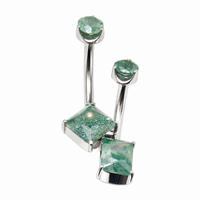 Magpie moss agate belly ring in 14g, 10mm size featuring a polished moss green stone and silver-tone jewelry design.