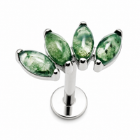 Moss agate arch natural stone & flatback- Threadless 20g, 18g, 16g, 14g