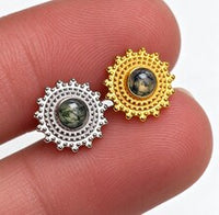 Moss agate Mandala flatback Implant Titanium internally threaded