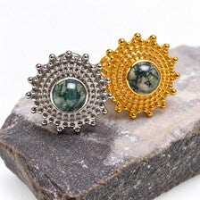 Implant Grade Titanium Moss Agate Push-Fit Flatback Piercing