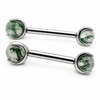 Moss Agate Nipple barbell Piercing 16g