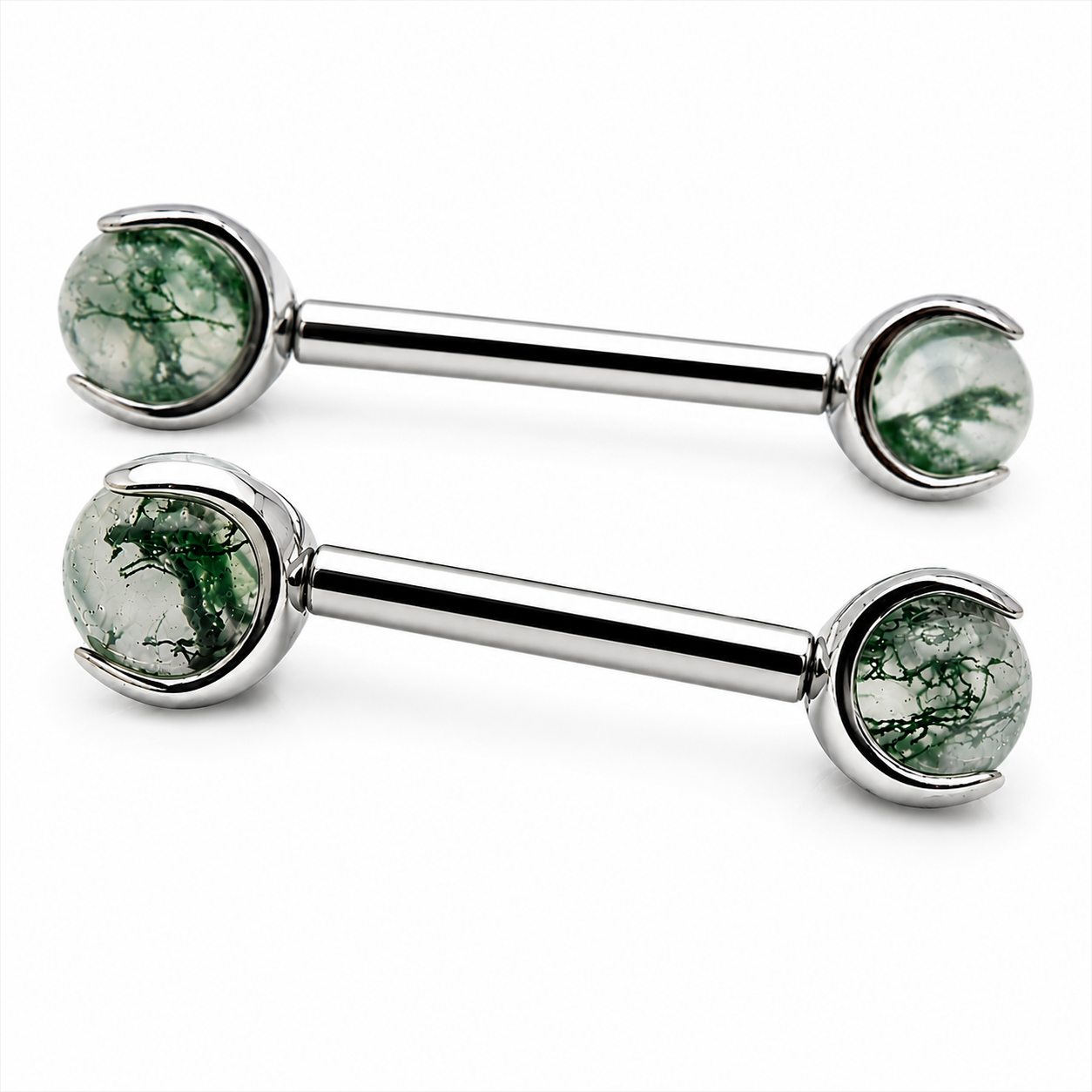 Moss Agate Nipple barbell Piercing 16g